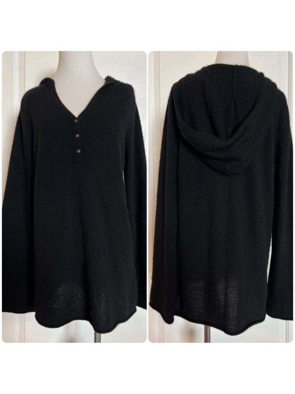 $168 Shimera 100% Cashmere Hoodie 3 Button Top Sweater Knit Pullover Casual L